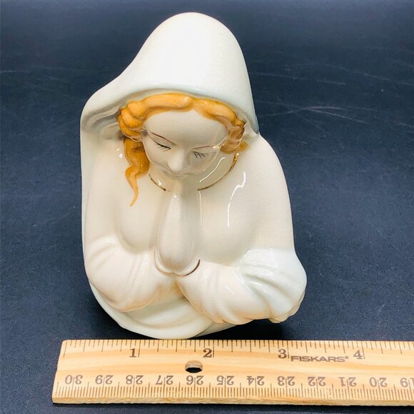 Vintage 60s Praying Virgin Mary Ceramic Planter, Holy Mother Religious Figure - Picture 8 of 10